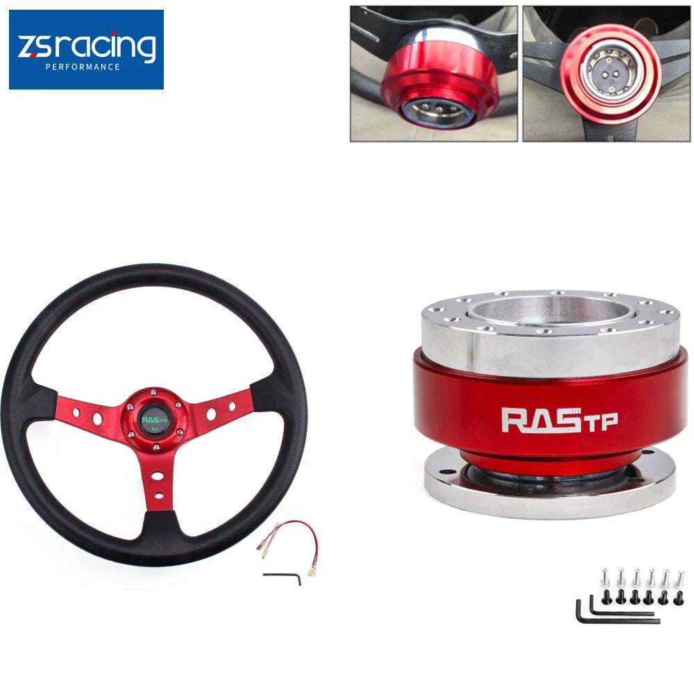 Quick Release Adapter Kit with 345mm Deep Dished Red Racing Steering Wheel