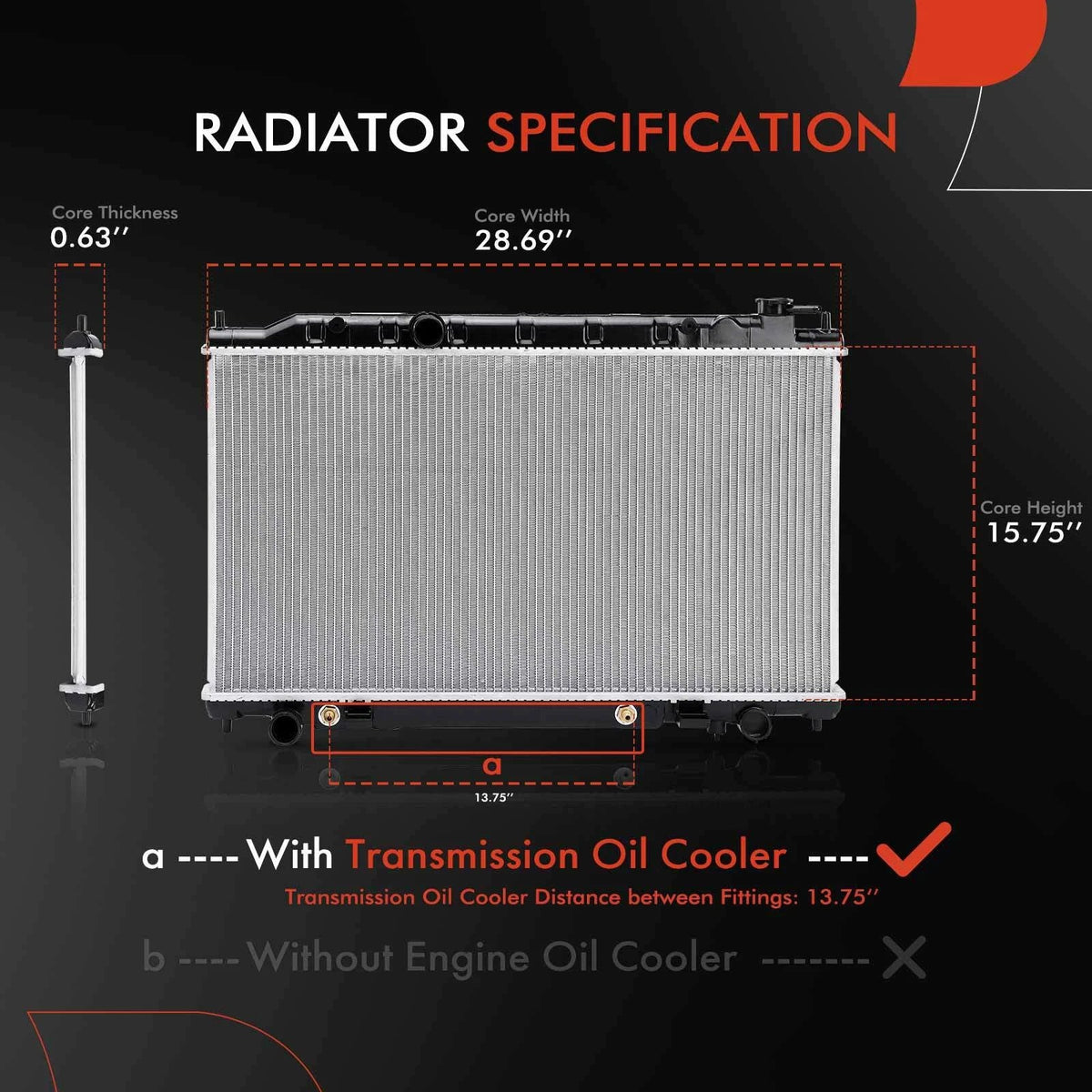 Radiator with Trans Oil Cooler for Altima/Maxima 2002-2006