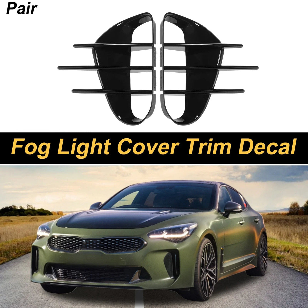 Fog Light Cover Trim Set for Kia Stinger (2018–2023) Glossy Black