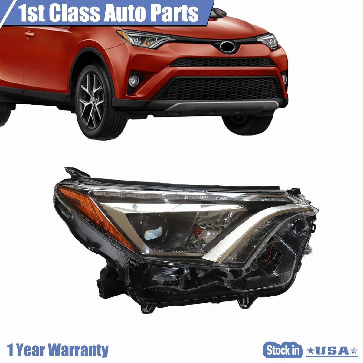 Right Headlight for Toyota RAV4 (2016–2018) Black Housing Halogen