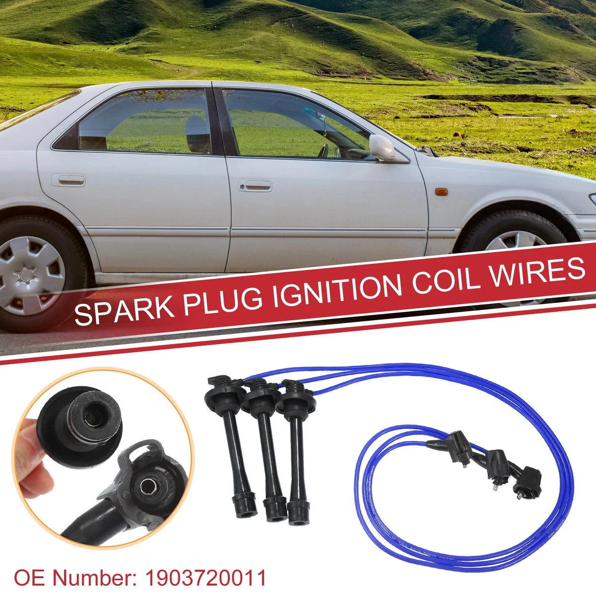 3pcs Spark Plug Wire Ignition Coil Cable No. 1903720011 for Toyota Camry Sienna 