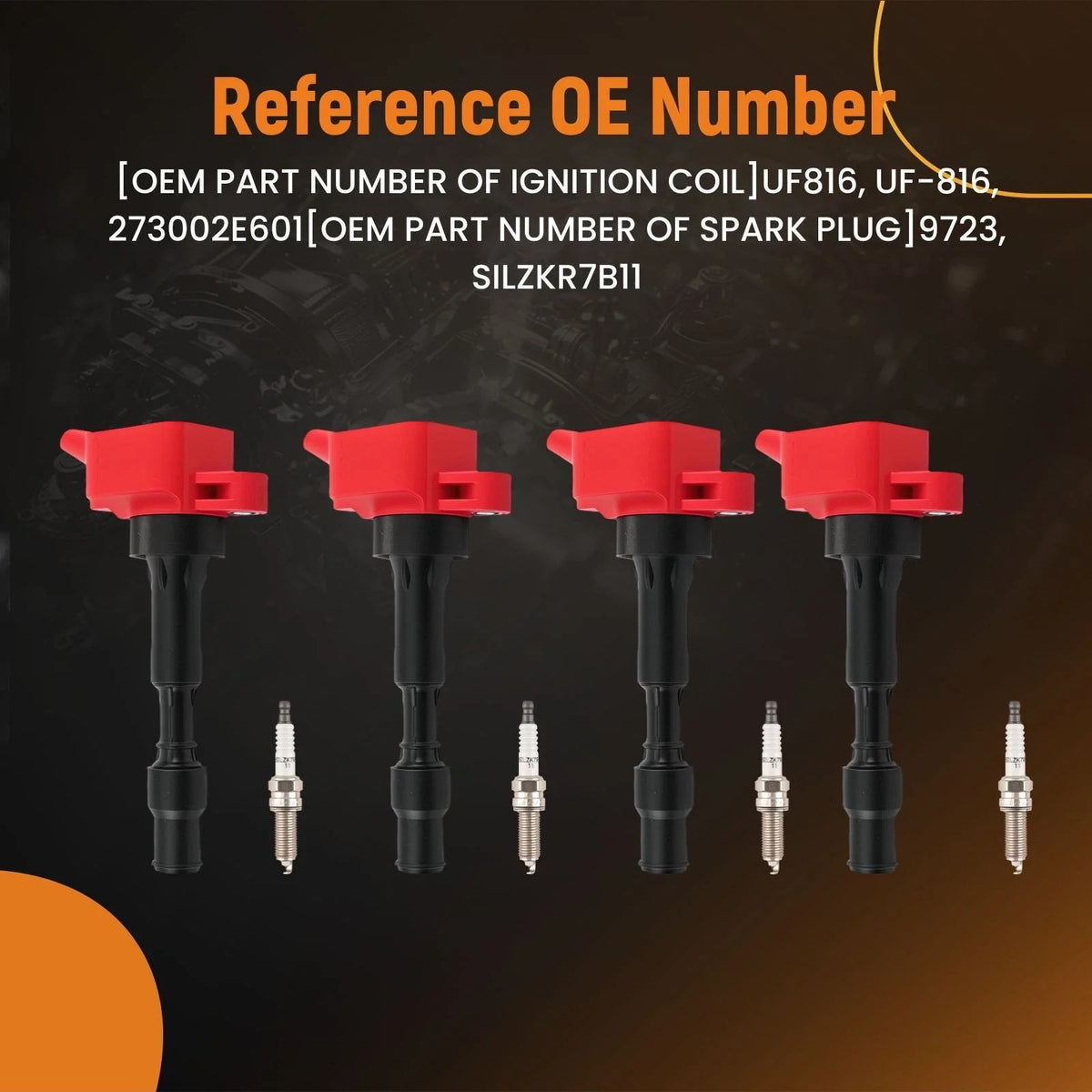 Ignition Coil Spark Plug Set of 4 for Hyundai Elantra 2.0L (2015) UF-816