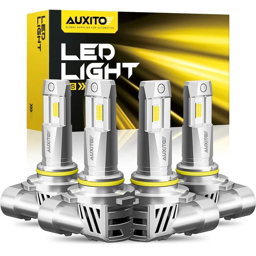 9005 9006 LED Headlight Bulbs Set of 4 by AUXITO for High Low Beam