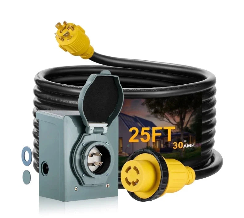 25 FT 30A RV Extension Cord with Inlet Box for Generator (N/A)