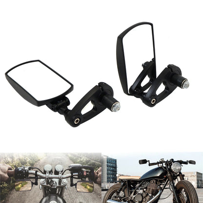 Set of 2 Black 7/8" 22mm Rectangle Rear View Mirrors for Motorcycle