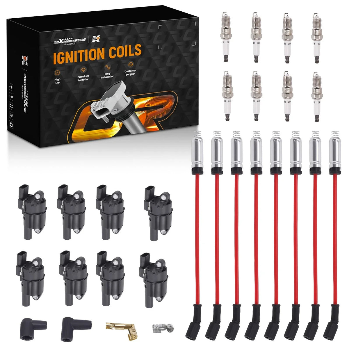 8 Pack Ignition Coil & Spark Plug Wire for GMC Chevy Silverado 2500 HD (2001–2007)