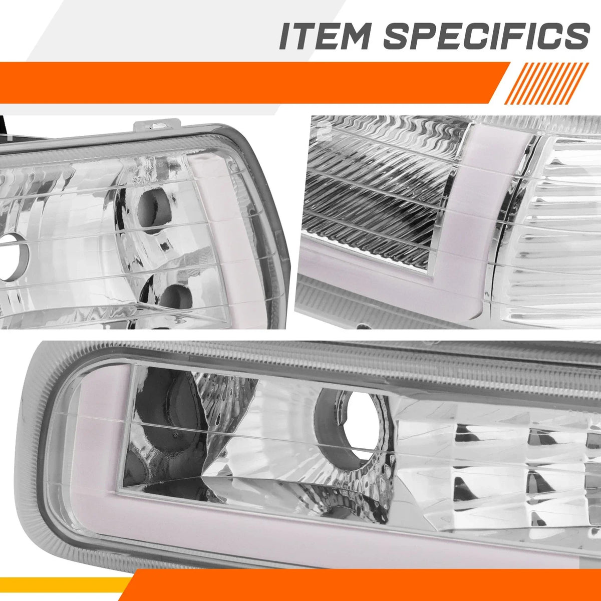 Amber LED DRL Headlights for 1999-2006 Chevy Tahoe Silverado Suburban Chrome