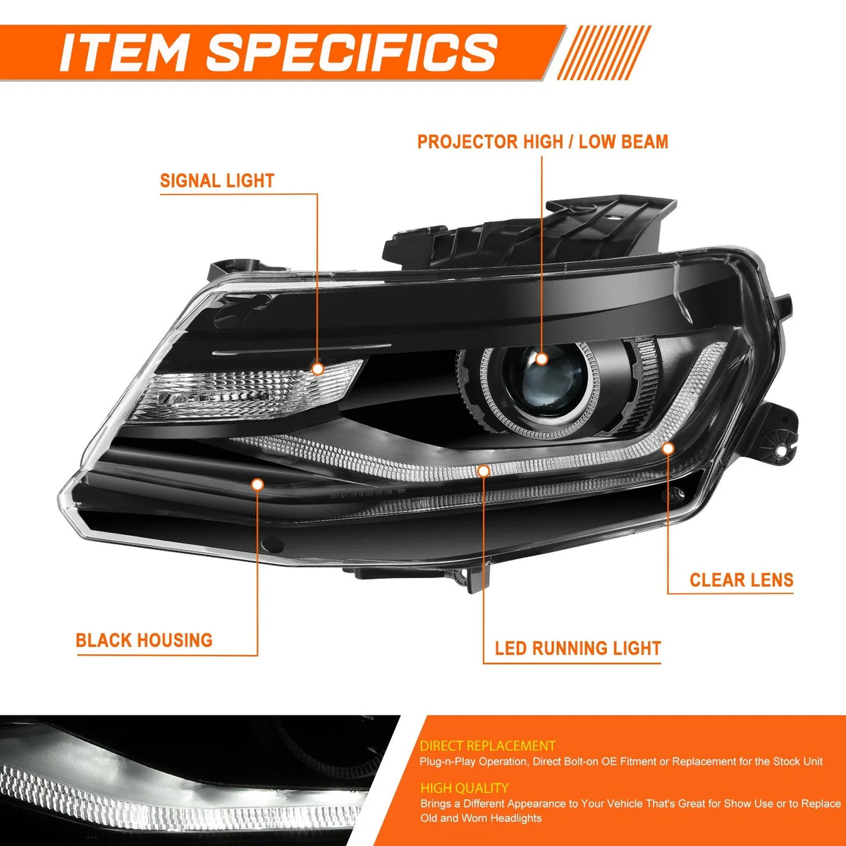 Driver Side Projector Headlight for Chevrolet Camaro (2016–2022)