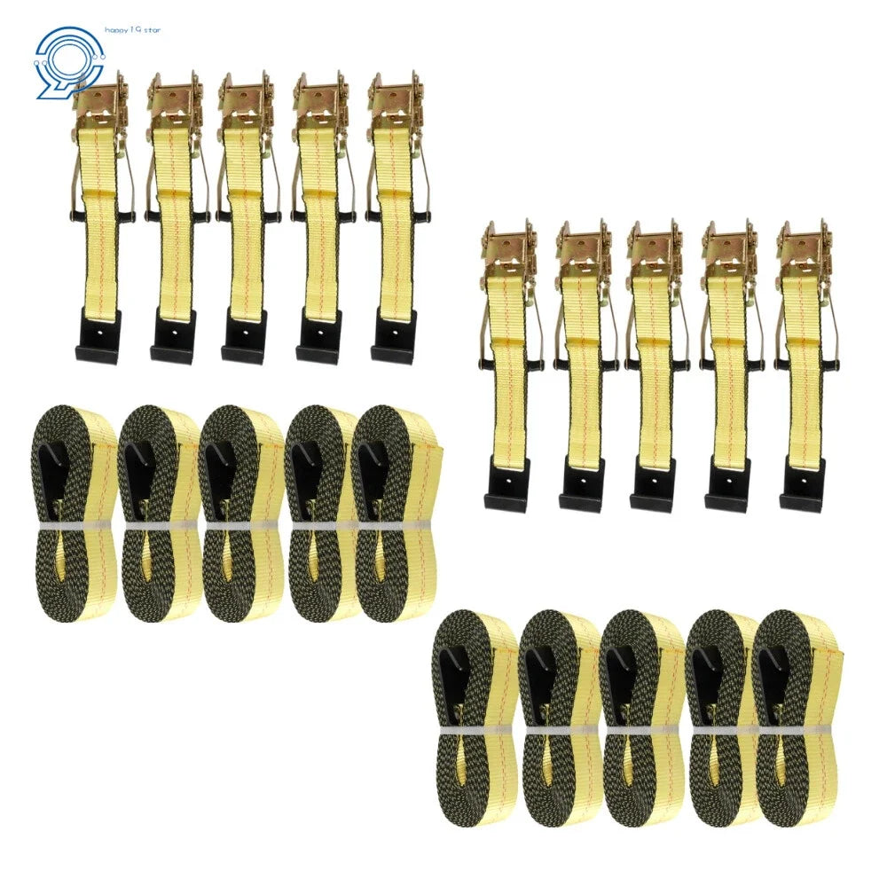 Set of 10 Ratchet Tie-Down Straps with Flat Hooks (30 Feet)