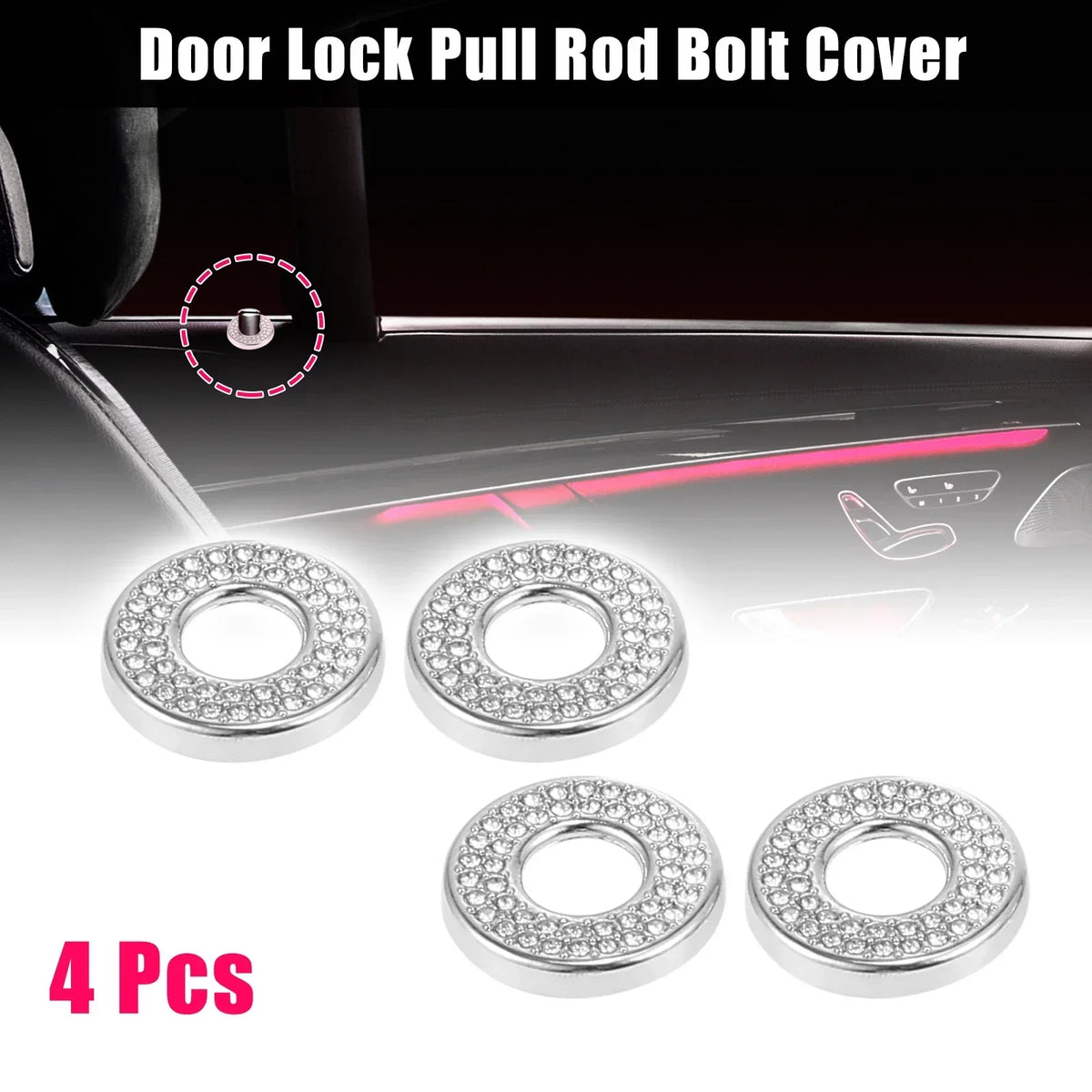 4pcs Door Lock Pull Rod Covers Bling for Mercedes-Benz C Class 2015-2019
