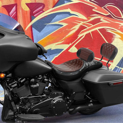 Driver & Passenger Backrest & Seat Pad for Harley Touring 2009-2023 Brown Black