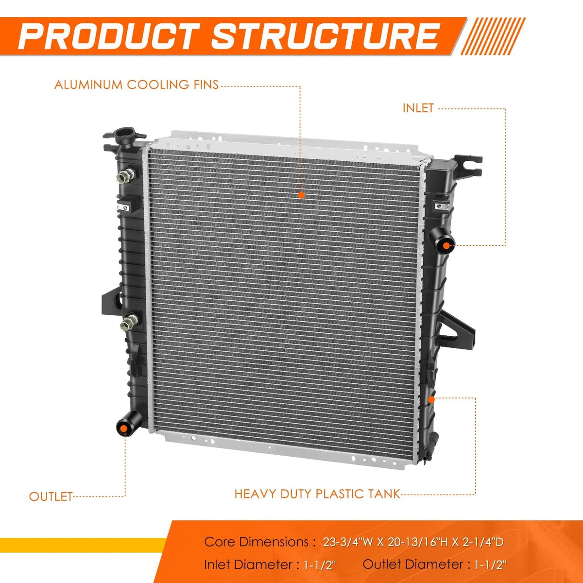 Radiator Aluminum OE Style for Ford Mountaineer/Sport Trac 1997-2005