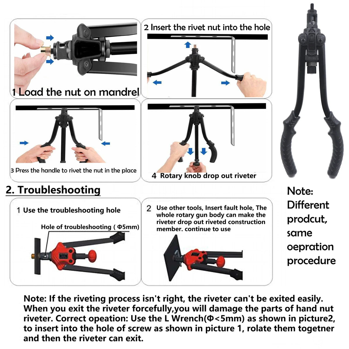 Hand Nut Riveter Kit (Thrust Type) - 330mm, 60pcs