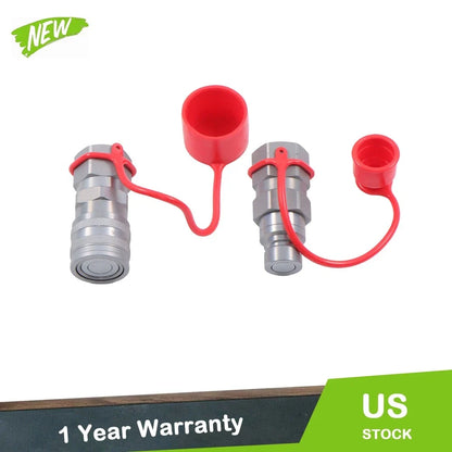 Set of 1/2" NPT Flat Face Hydraulic Couplers for Skid Steer