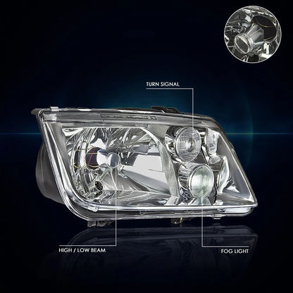 Chrome Housing Euro-Spec Headlamp w/Fog Lamp for Jetta MK4 1999-2005