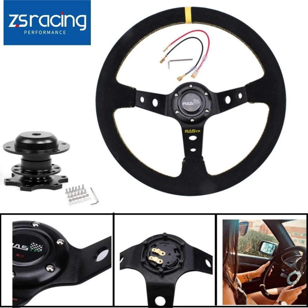 Deep Dish 345mm Racing Steering Wheel with Quick Release Suede Adapter