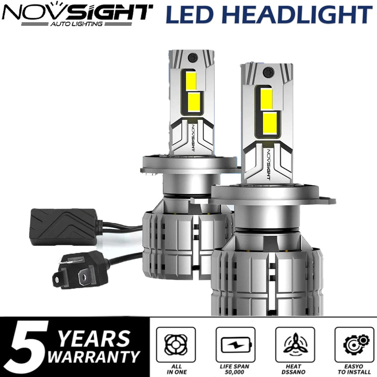H4 LED Headlight Bulbs (40000LM, 6500K) Kit for NOVSIGHT