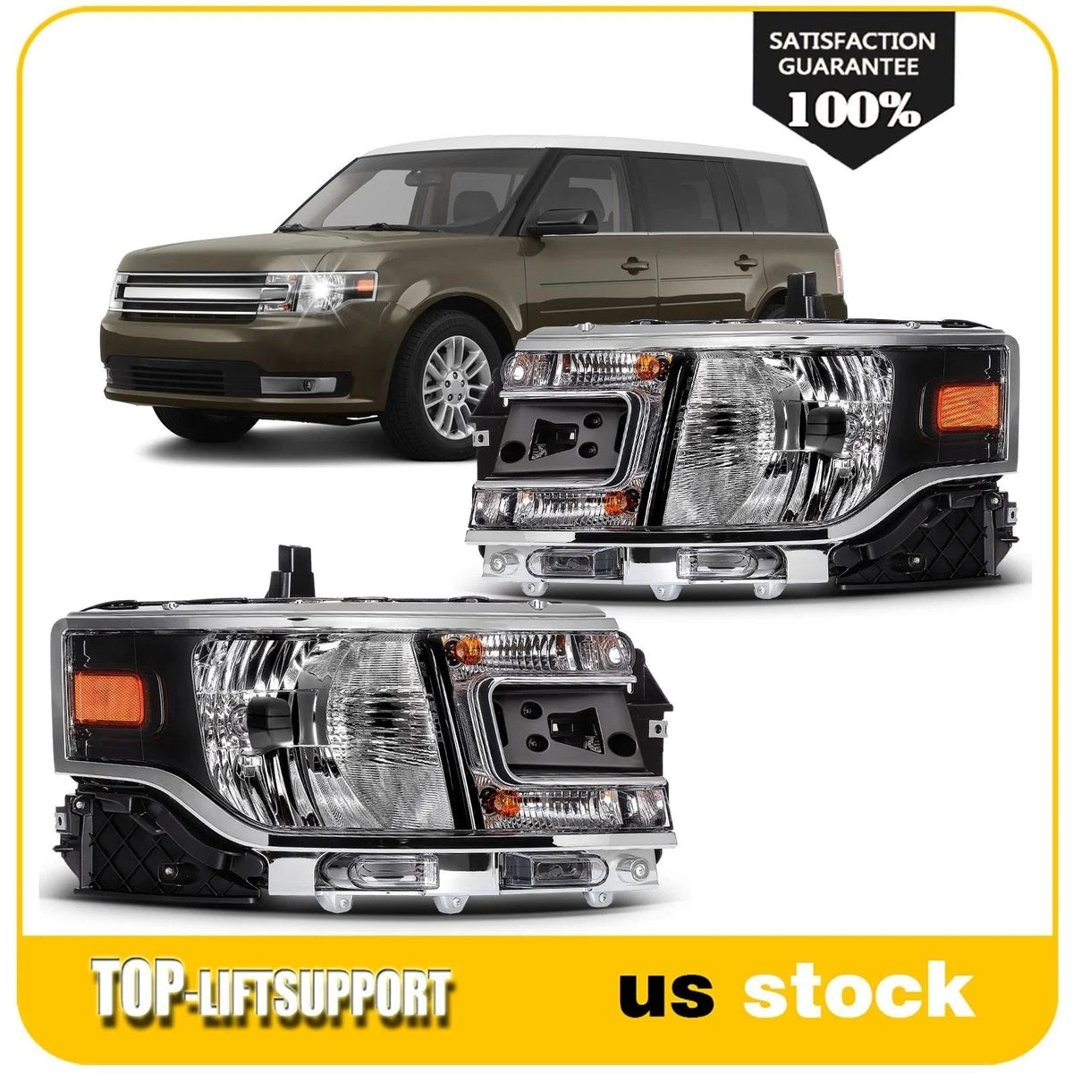 2X Halogen Headlights for Ford Flex (2013–2019) Black Housing