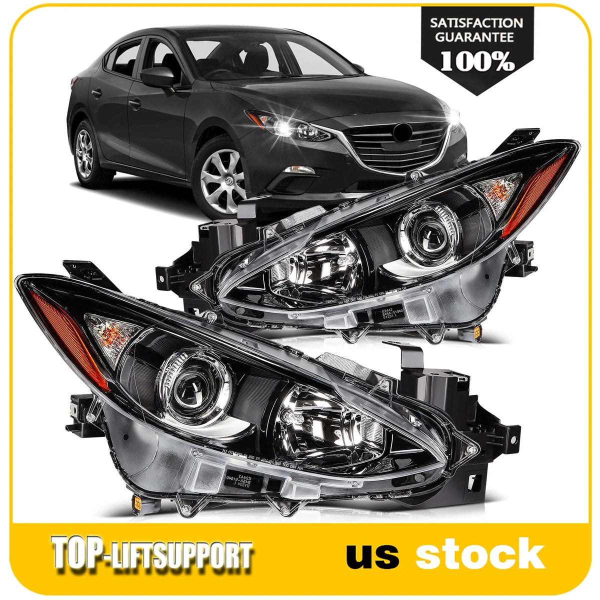Headlight Assembly Pair for Mazda 3 (2014–2016) with Projector