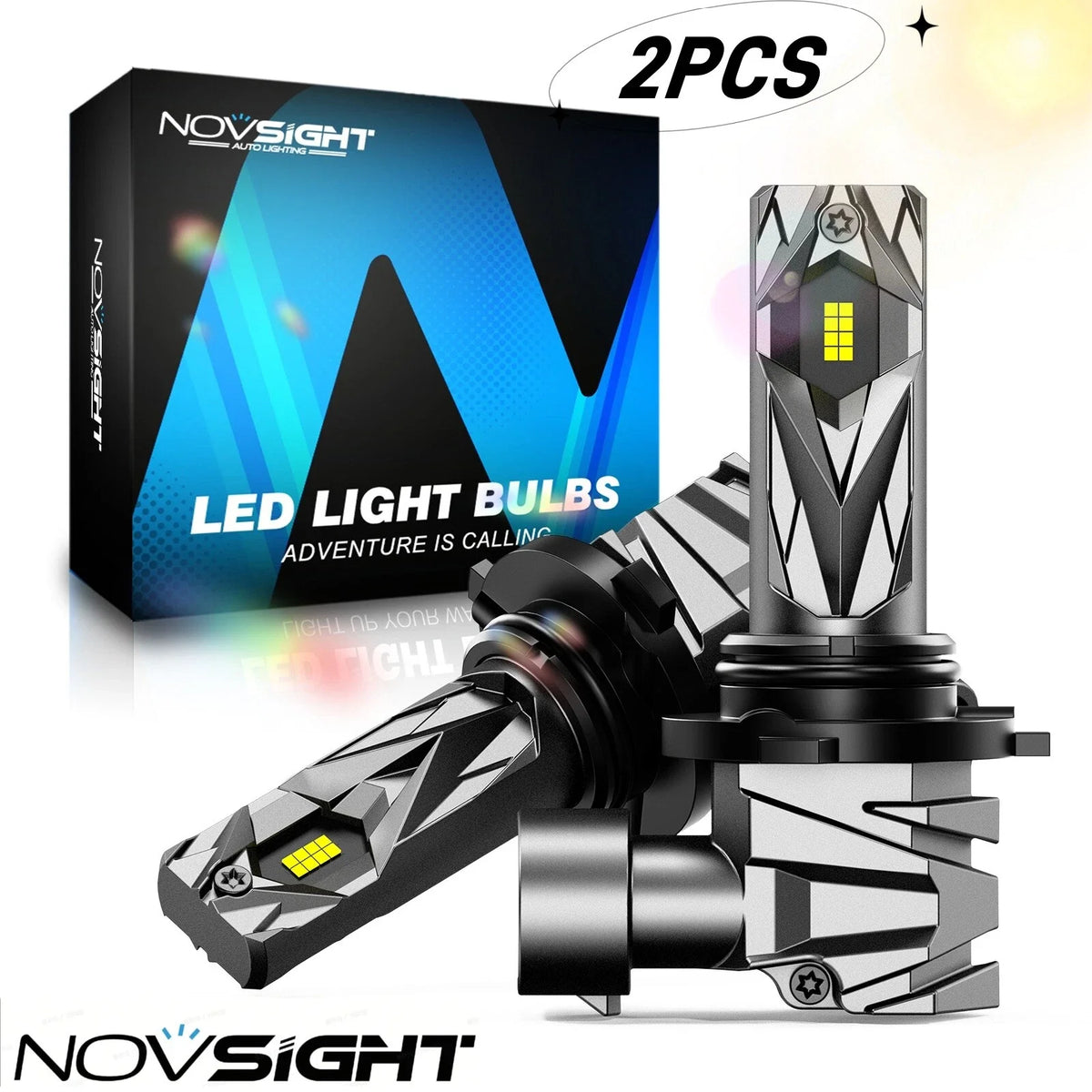 2pc 9006 LED Headlight Bulbs for NOVSIGHT - 60W, 6500K, 16000LM