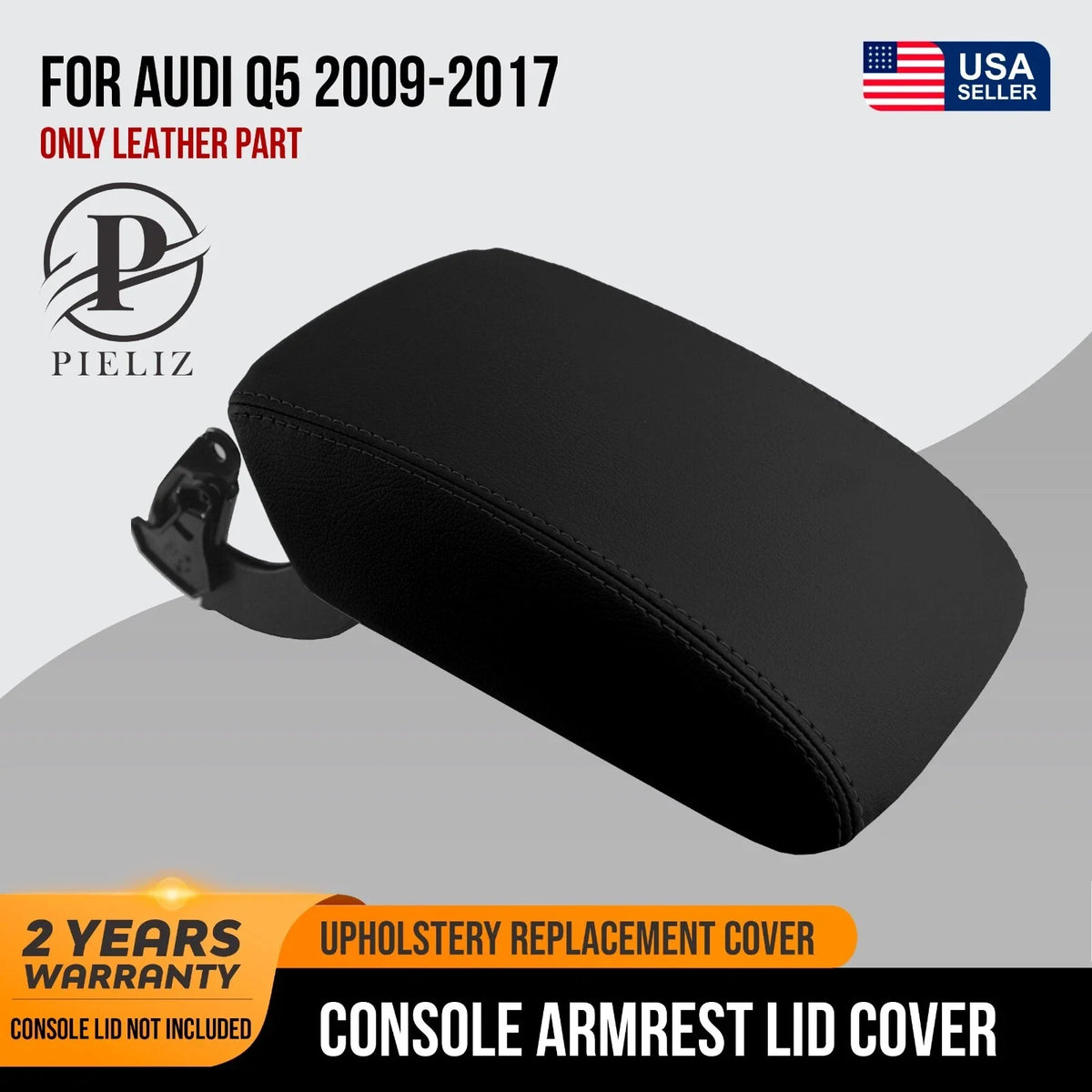 Leather Console Lid Pull Over Armrest Cover for Audi Q5 (2009–2017) Black