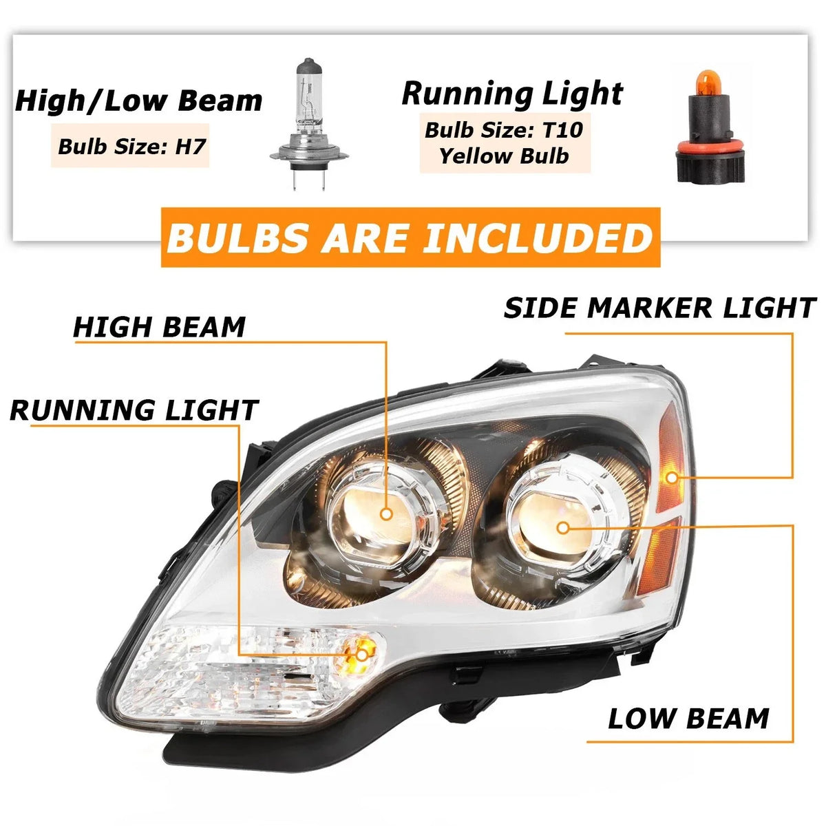 Left+Right Projector Headlights for GMC Acadia 2007-2012 Clear DOT