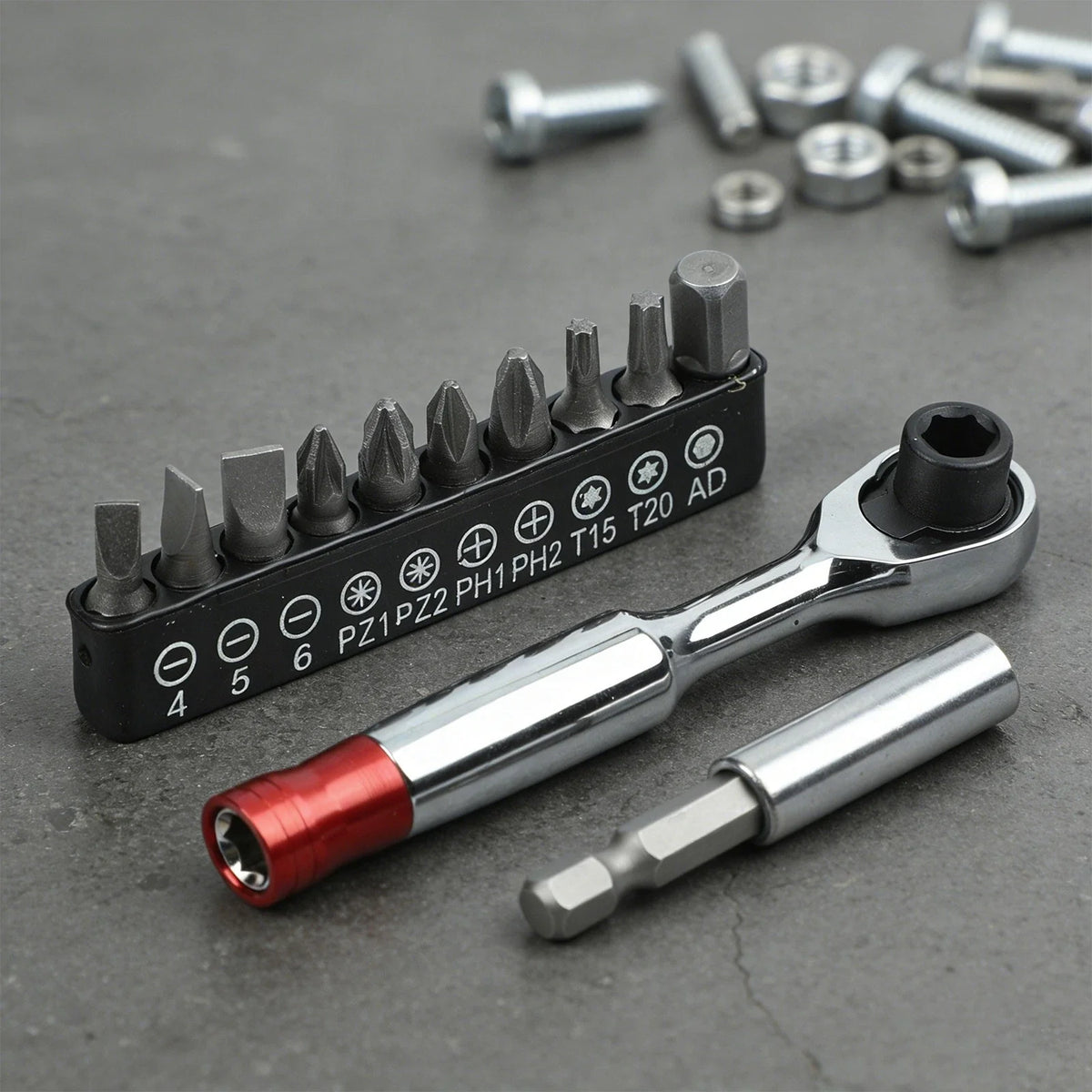 1/4 in Ratchet Wrench 72 Tooth Quick Release with 10 Bits & Extension