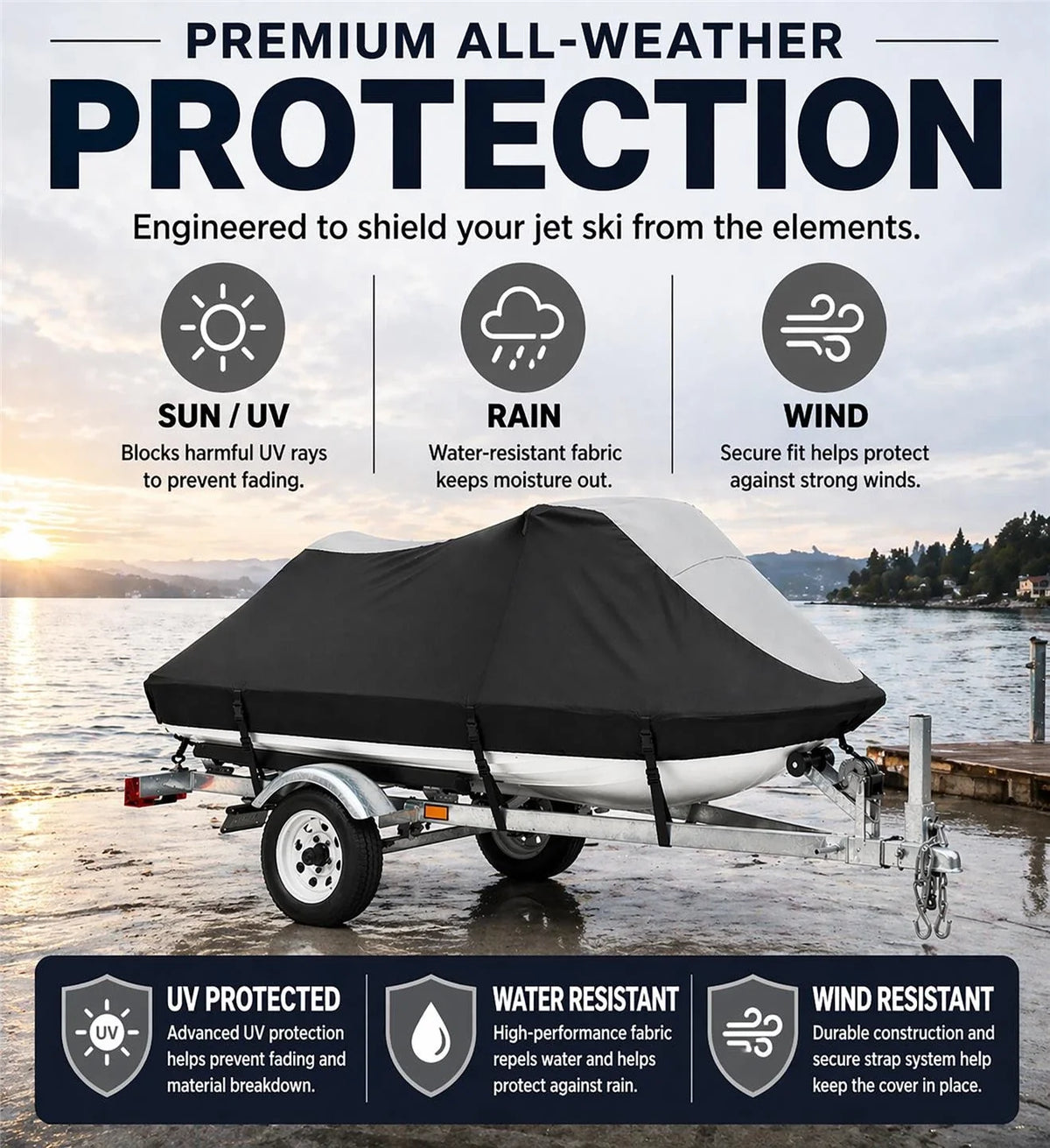 Jet Ski Cover in Grey and Black for Sea Doo GTI LE (2002–2004)