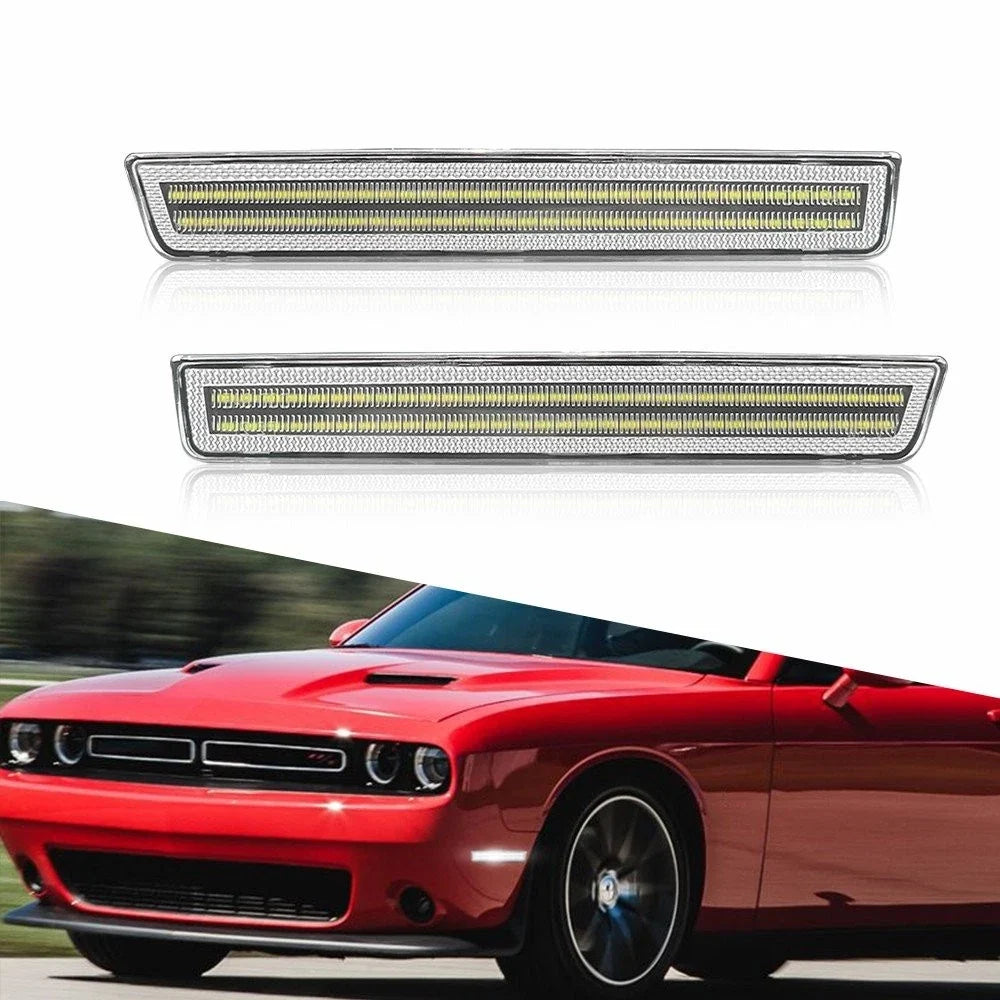2 Front LED Side Marker Lights in White for Dodge Challenger 2015-2022