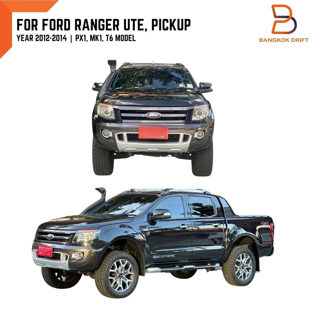 Front Door Decal Sticker Silver Black for Ford Ranger T6 (2012-2014)
