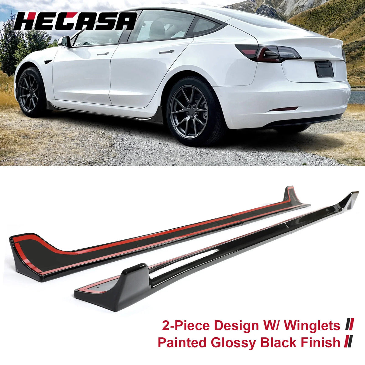 Glossy Black Side Skirts for Tesla Model 3 (2017–2023) Extension