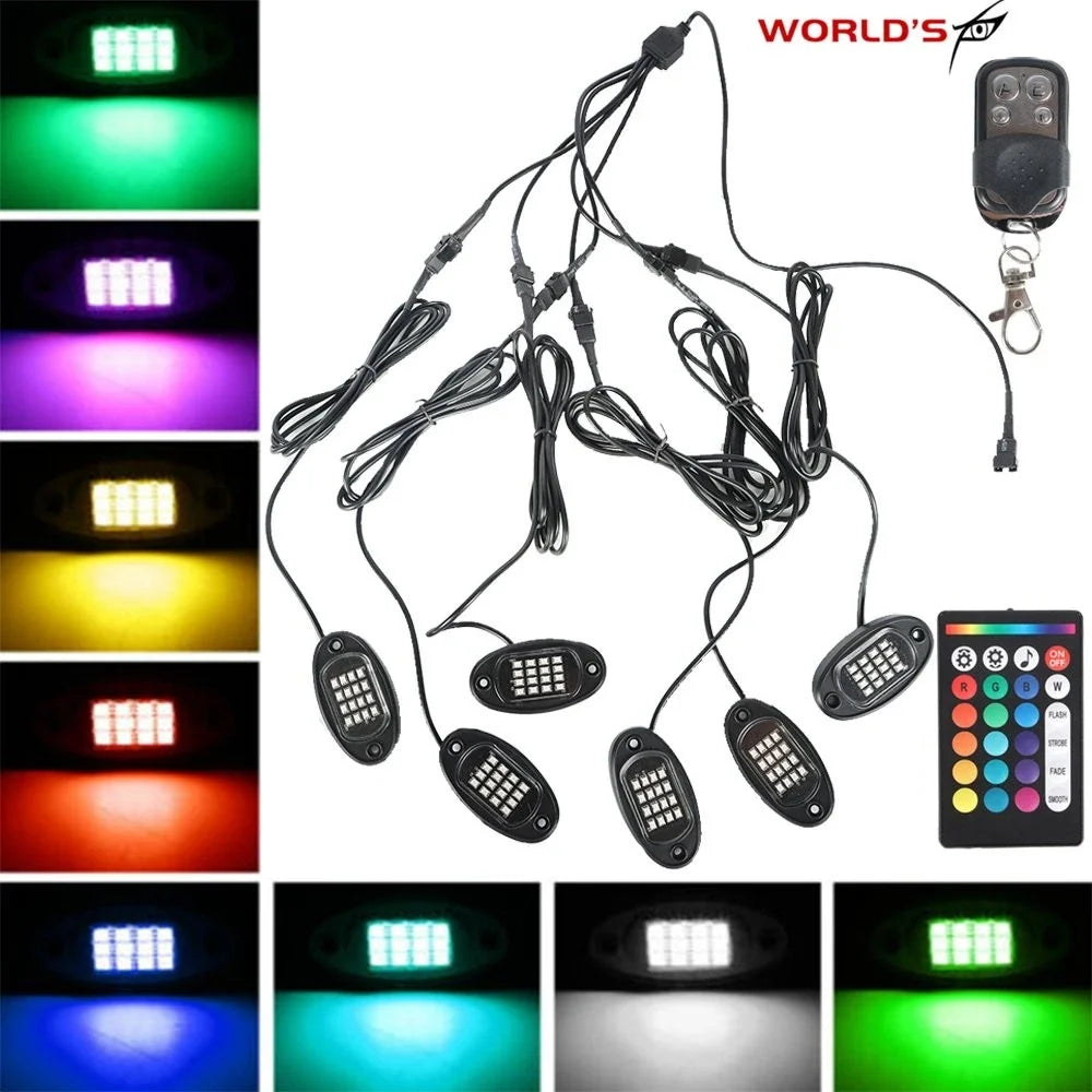 Set of 6 RGB LED Rock Lights for Jeep Offroad