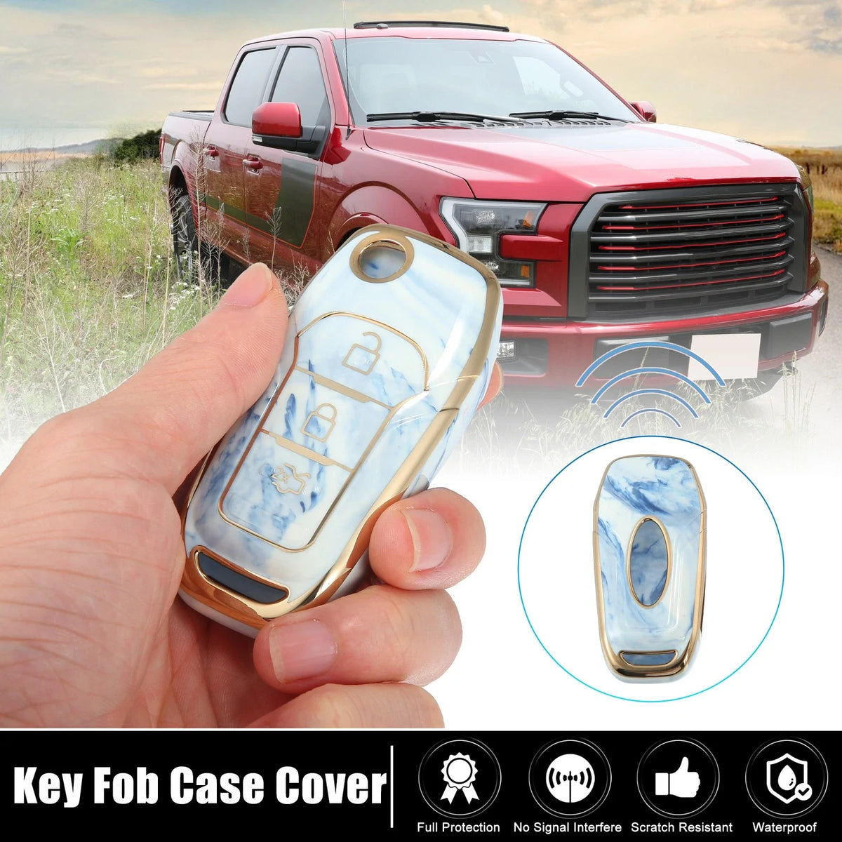 Key Fob Remote Control Cover 3 Button TPU Shell Blue for Ford F150 (2015–2018)
