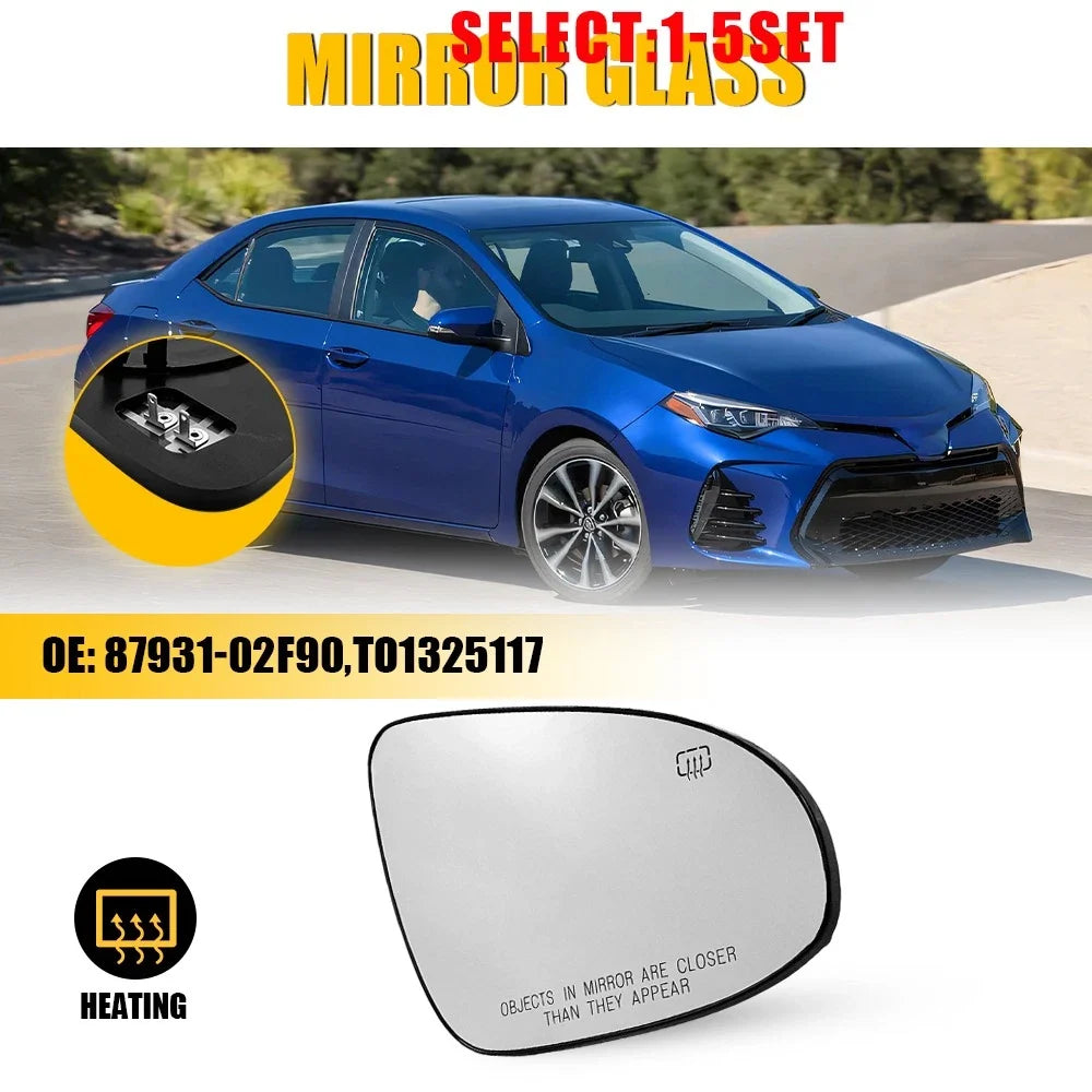Heated Convex RH Passenger Side View Mirror Glass for Toyota Corolla (2014–2019)