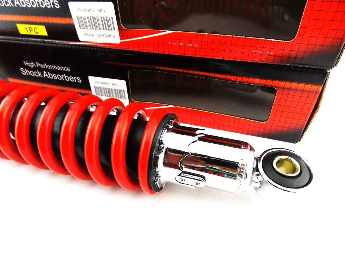 Red/Chrome 400mm Rear Shock Absorbers for Suzuki PE175