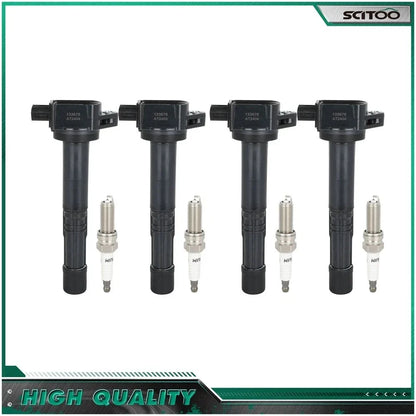 4 Ignition Coils with 4 Spark Plugs for Honda Accord CR-V 2008-2014