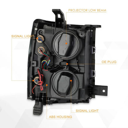 LED Projector Headlight in Chrome Housing for Chevy Silverado 2014-2015