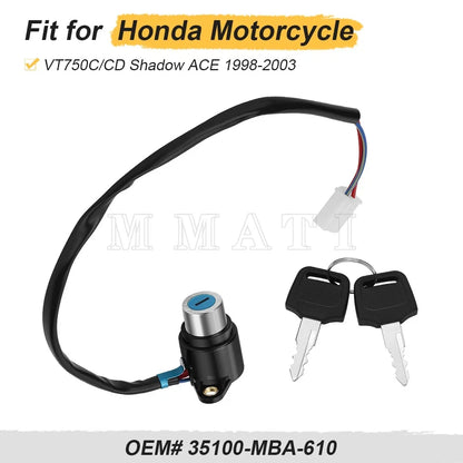 Ignition Key Switch 35100-MBA-610 for Honda VT750C/CD Shadow ACE (1998–2003)