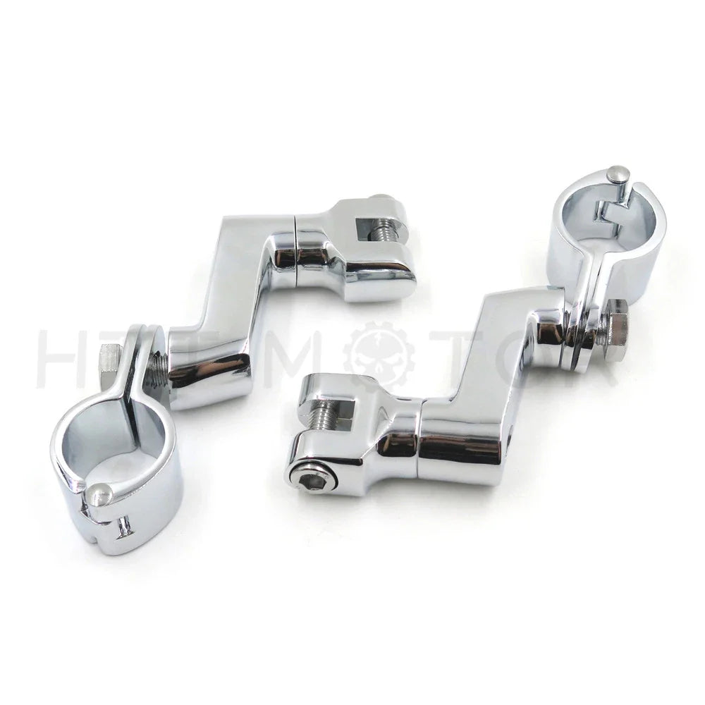 Chrome Offset Highway Foot Peg Mounts with 1" Clamps for Harley
