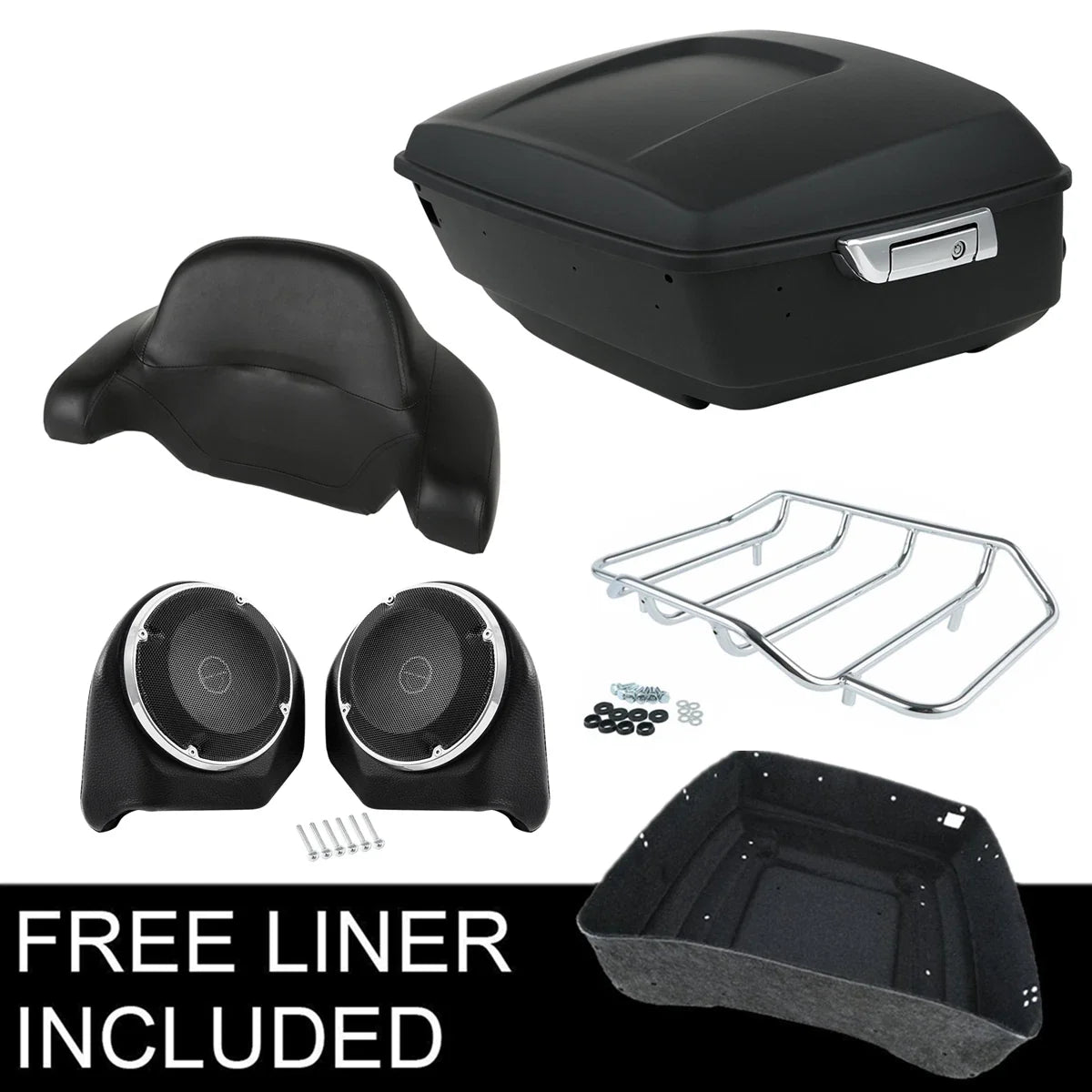 Matt Black Trunk Pad Rack Speakers for Harley Touring CVO Road Glide (2014–2026)