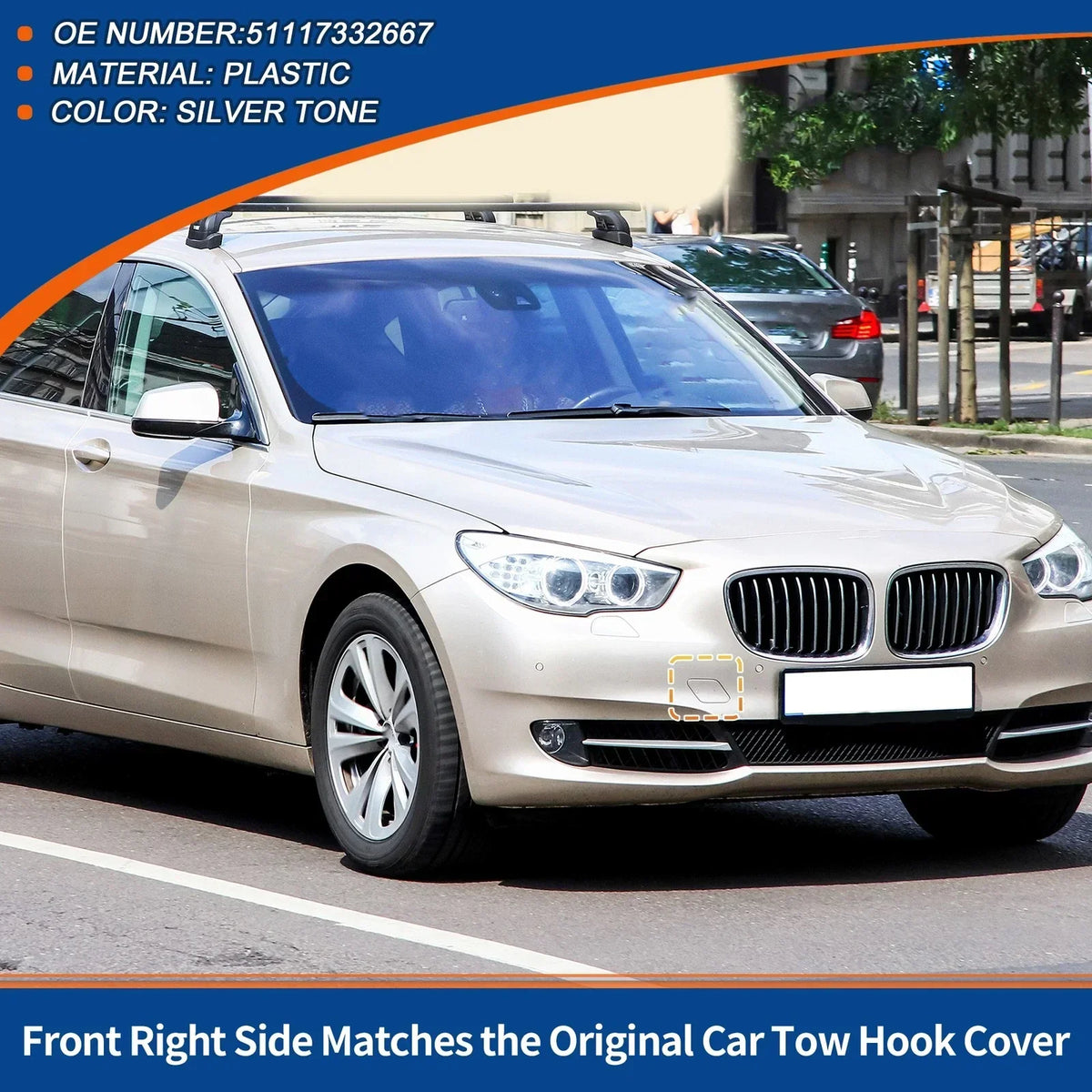Tow Hook Cover - Front Right for BMW 535i GT in Silver Tone