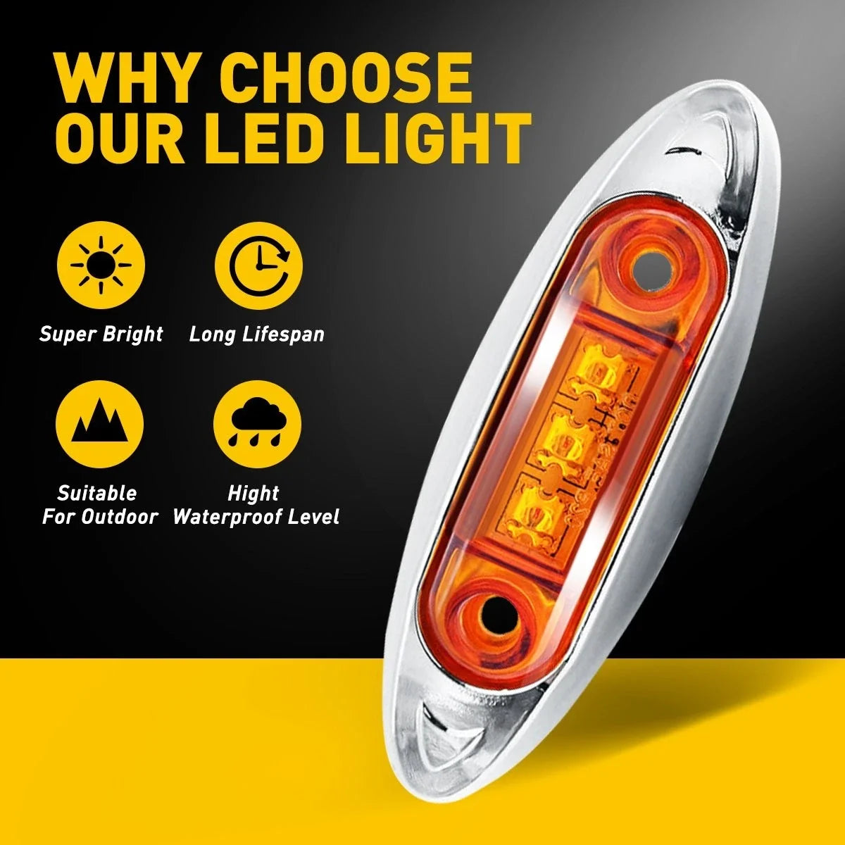 3X LED Side Marker Amber Lights for Truck Trailer RV (Waterproof)