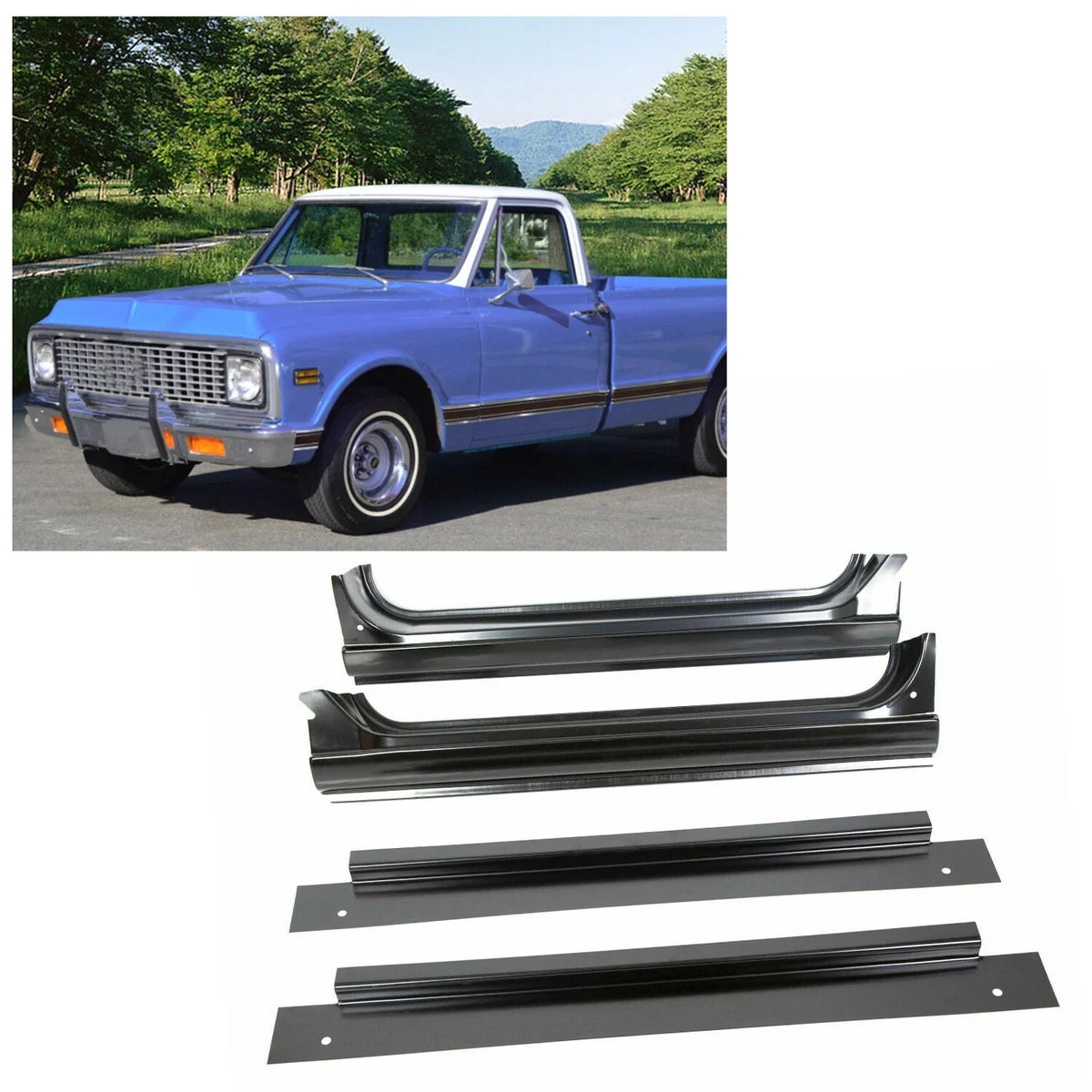 2-Piece Full Rocker Panel Set with Inner Patch for 67-72 Chevy GMC C10