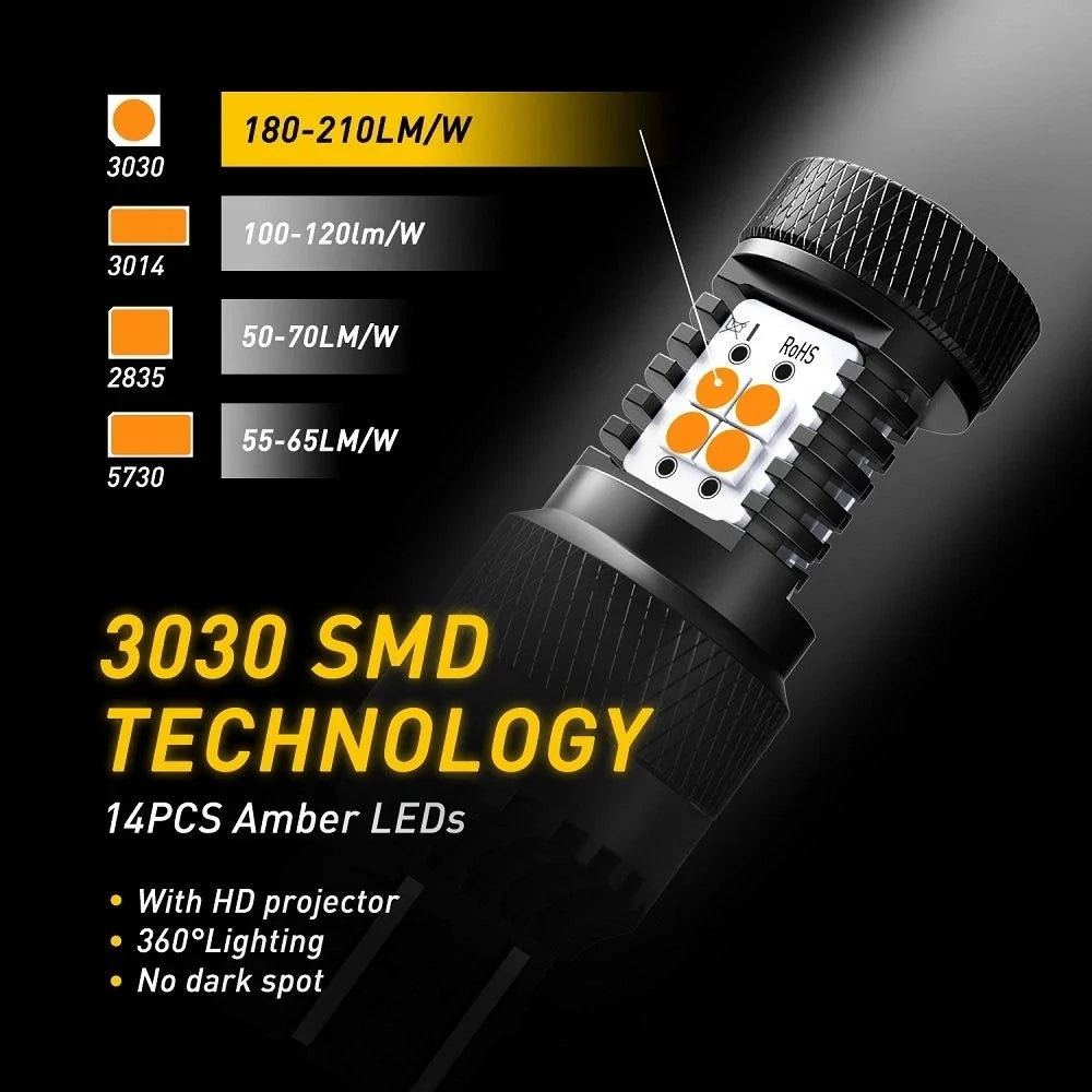 2X 7443 7444 LED Yellow Amber Turn Signal Parking Bulbs for