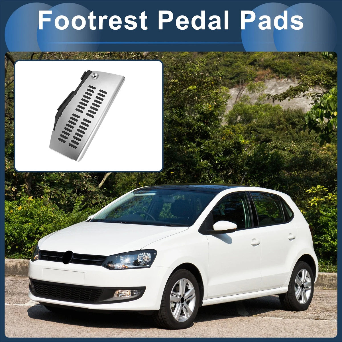 Footrest Pedals Cover for Volkswagen Polo (2009–2017) Silver Tone