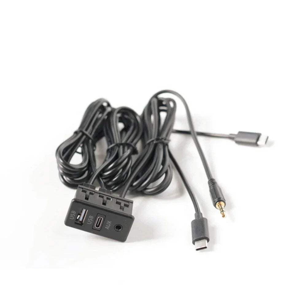 AUX Port Panel Cable Adapter with Dual Type-C to USB & RCA for Car