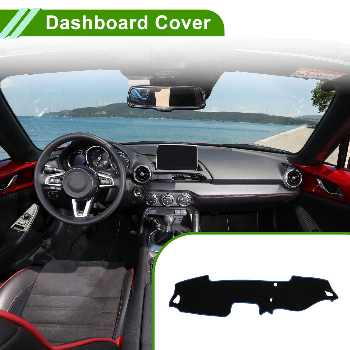 Dash Cover for Mazda MX-5 (2015–2022) Polyester Black with Blue Edge