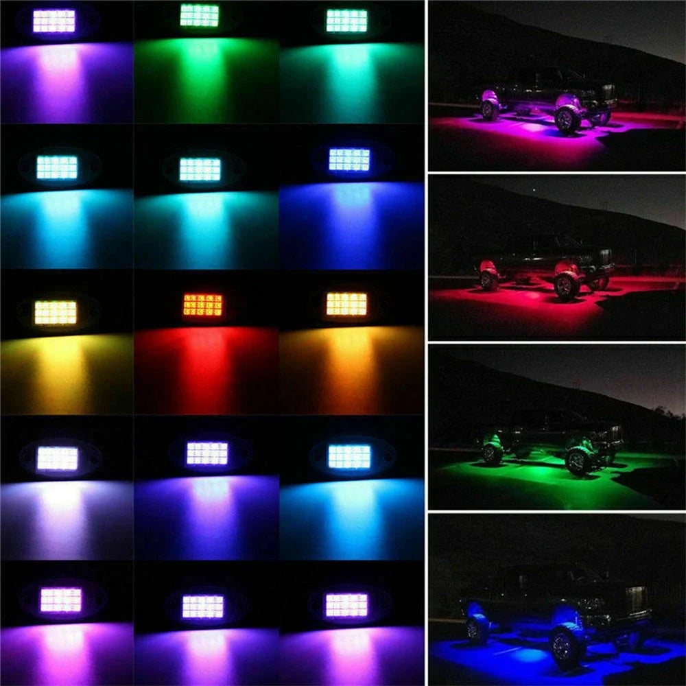 RGB LED Rock Lights for Offroad Vehicles (Bluetooth, Wireless)