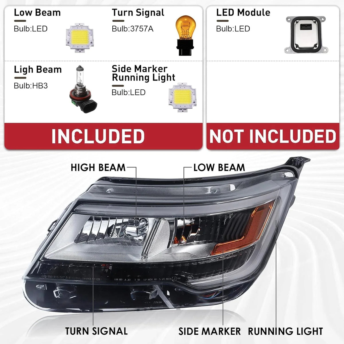 LED DRL Headlight Assembly for Ford Explorer (2016-2019) LH+RH, Chrome