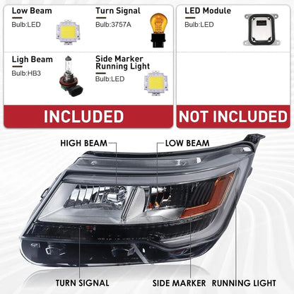 LED DRL Headlight Assembly for Ford Explorer (2016-2019) LH+RH, Chrome